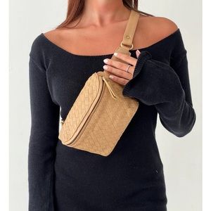 MANDRN Remy Woven Bum Belt Bag in Sand Leather